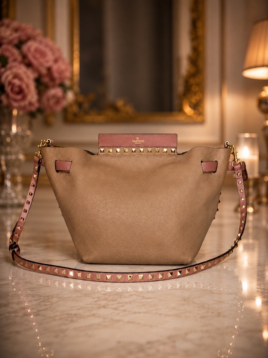 Valentino Garavani Handbags - Valentino Garavani Rockstud Beige & Pink Crossbody Bag | Leather | Gold Studs